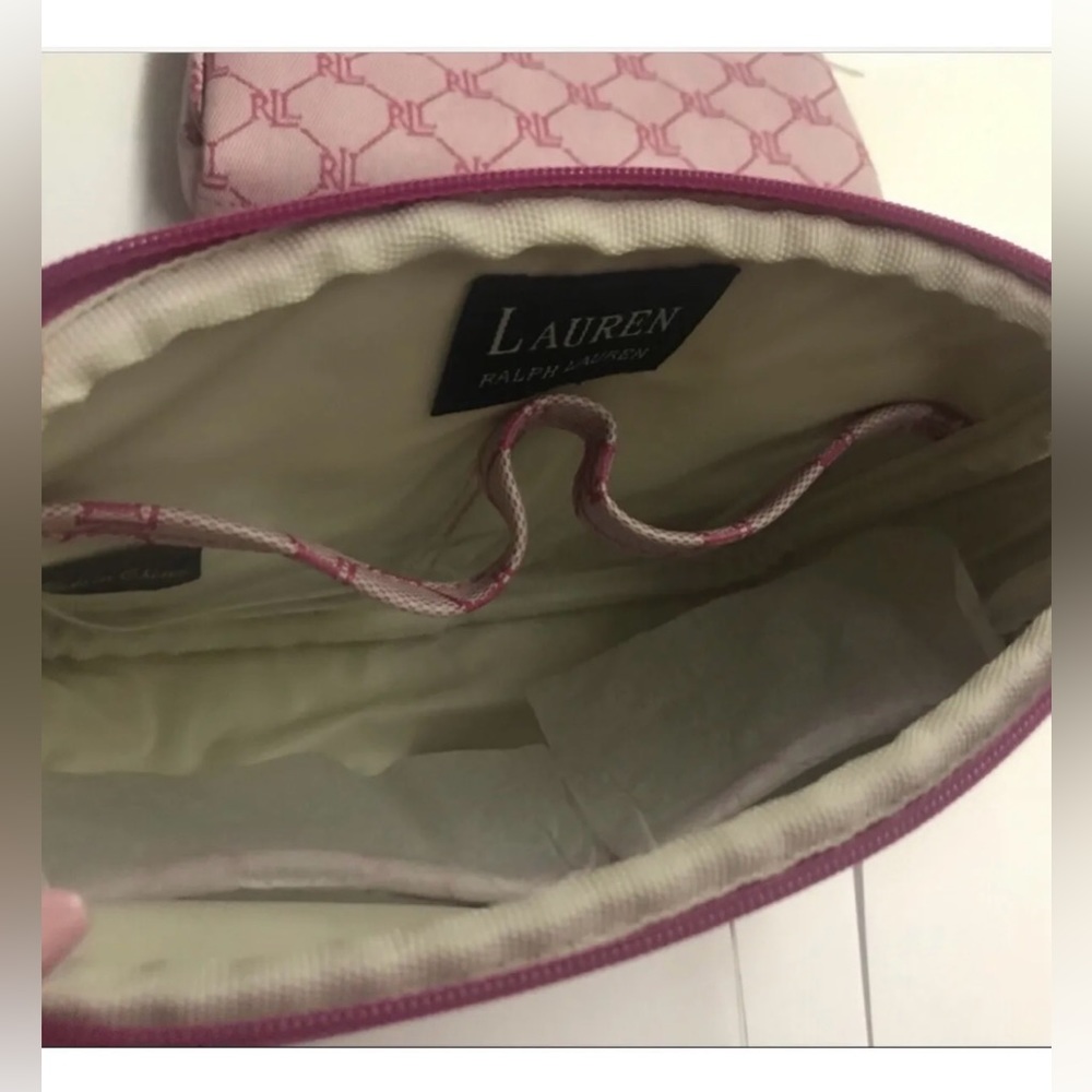 Three New Lauren Ralph Lauren Pink Cosmetic Bags iPhone Bag Signature RL Print - Picture 10 of 16